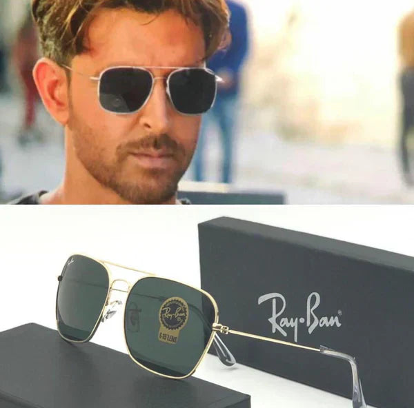RAY BAN Black Gold 3136 Square Aviator Trendy Hot Favourite Wintage Sunglass For Unisex.