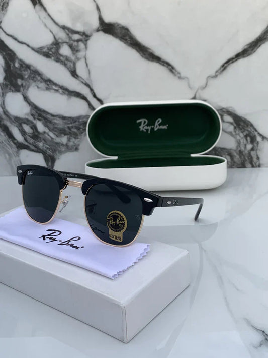 RayBan 3016 GOLD BLACK GLASS LENS CLUBMASTER UV-400 SUNGLASSES