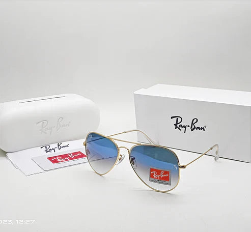 RB New Modern Stylish Addition Shaded Blue Shade & Gold 3026 Oval Sunglass For Unisex