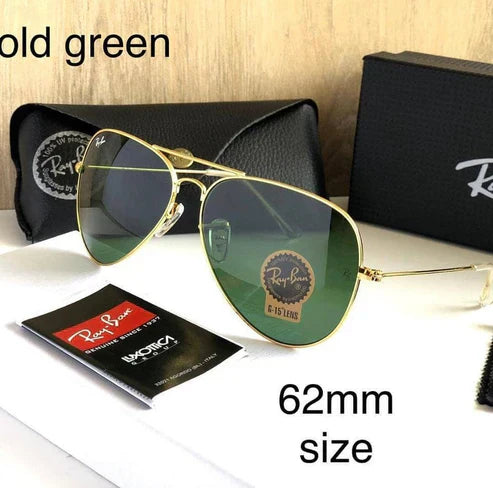 RB Green & Gold 3026 Aviator Metal FrameTrendy Hot Favourite Wintage Sunglass For Unisex.