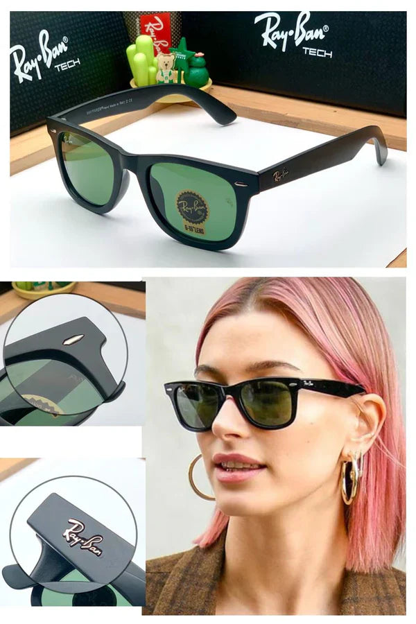 RayBan 2140 MATT G-15 Black Green GLASS LENS WAYFARER UV-400 SUNGLASSES