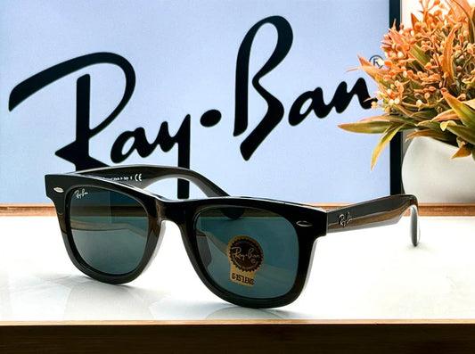 RayBan 2140 SHINY BLACK BLACK GLASS LENS WAYFARER UV-400 SUNGLASSES