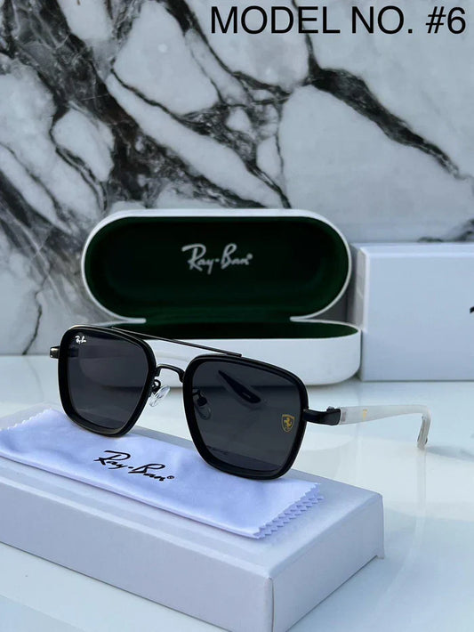 RayBan #6 METAL ALL BLACK WHITE LEG UV-400 SUNGLASSES