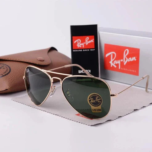 RB Green & Gold 3026 Oval Aviator Metal Trendy Hot Favourite Wintage Sunglass For Unisex.